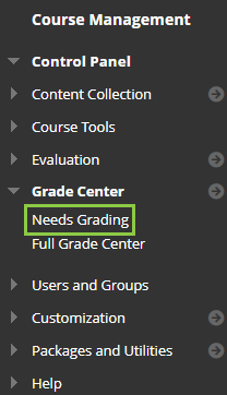 the needs grading link on the navigation pane